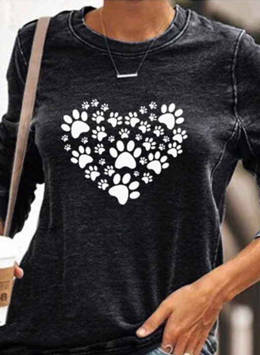 Women's Dog paw print Print Round Neck Daily Sweatshirt