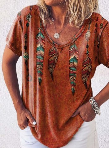 Women's T-shirts Tribal U Neck Short Sleeve Summer Boho Vintage Daily T-shirts