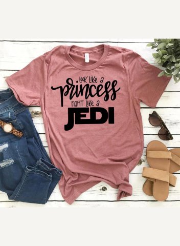 Women's Look like a Princess Fight Like a JEDI T-shirts Letter Short Sleeve Round Neck Casual T-shirt