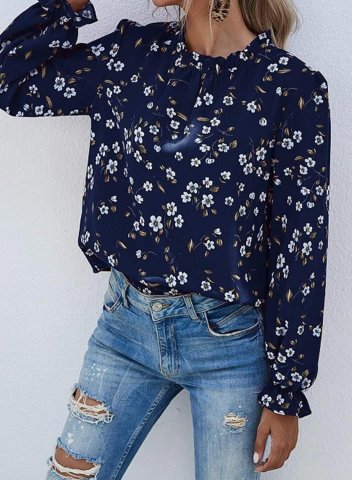 Women's Blouses Floral Ruffle Round Neck Long Sleeve Casual Daily Blouses
