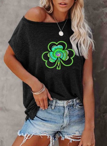 Women's St Patrick's Day T-shirts Lucky Clover Color Block Off Shoulder Round Neck Sleeveless Daily Casual T-shirts