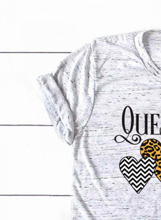 Women's T-shirts Leopard Plaid Letter Heart-shaped Short Sleeve Round Neck Daily T-shirt