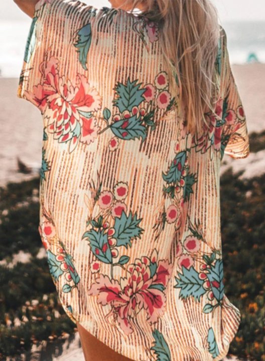 Women's Mini Dress Floral Fruits & Plants Button Short Sleeve Turn Down Collar Vacation Beach Mini Dress