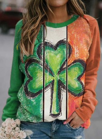 Women's St Patrick's Day Sweatshirt Plant Shamrock Color Block Long Sleeve Round Neck Casual Daily Pullovers