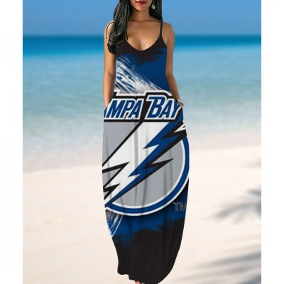 Tampa Bay Lightning Print Pockets Halter Dress