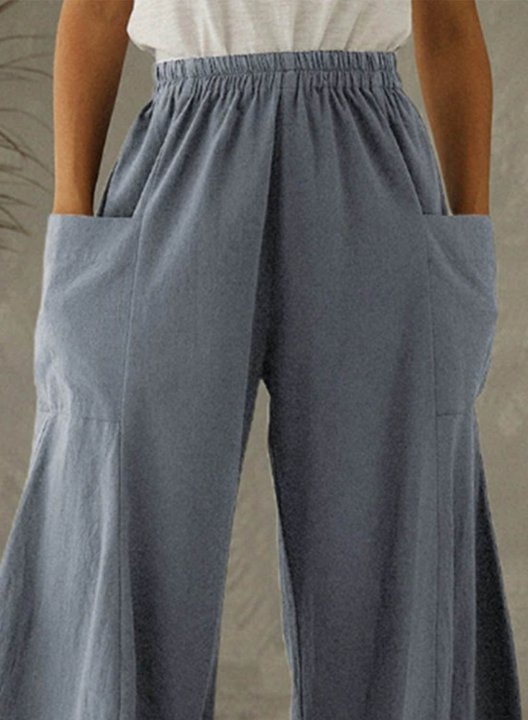 Women's Palazzo Pants Solid Straight High Waist Daily Full Length Casual Pocket Pants