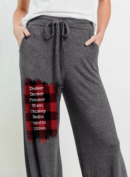 Women's Palazzo Pants Plaid Drawstring Casual Solid Mid Waist Straight Full Length Palazzo Pants