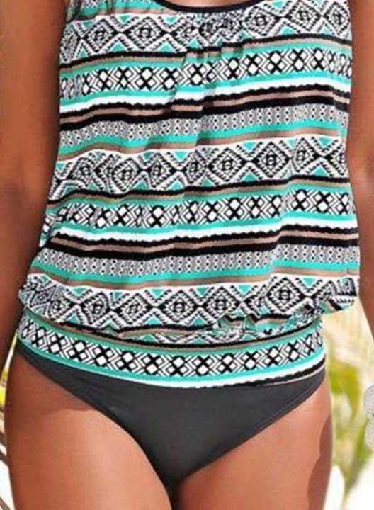 Women's Tankinis Striped Color Block U Neck Padded Tankini