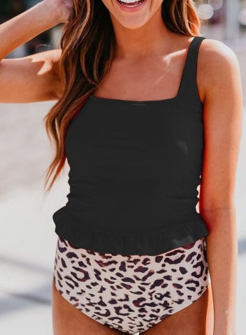 Women's One Piece Swimwear Color Block Leopard One-shoulder One-Piece Swimsuit