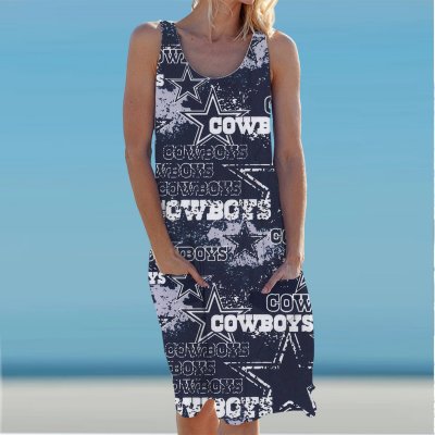 Cowboys Match Round Neck Sleeveless Knit Dress