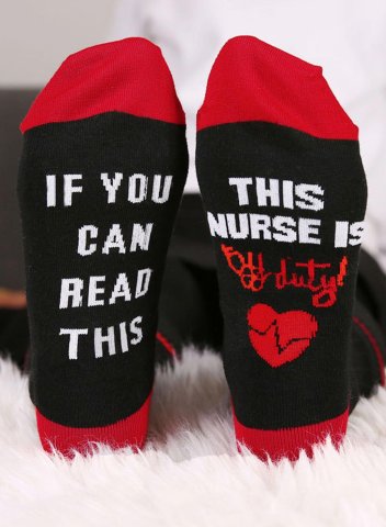 Funny Women's Socks If You Can Read This, This Nurse is off Duty Heart Print Cotton Socks