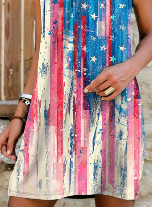 Women's Mini Dresses American Flag Cut-out Sleeveless Dress