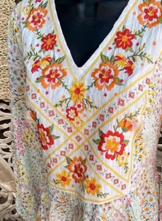 Women's Blouses Floral Tribal Embroidery Blouses