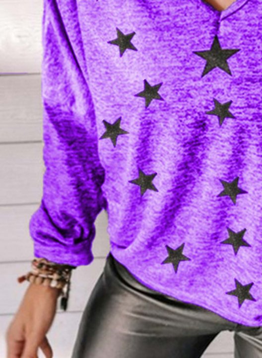 Women's T-shirts Star Print Long Sleeve V Neck Daily T-shirt