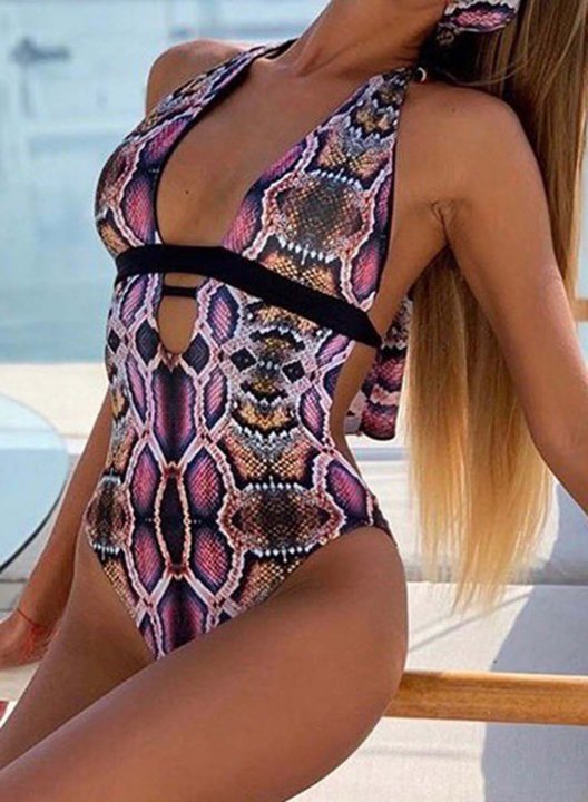 Women's One Piece Swimwear Animal Print V Neck Vacation One-Piece Swimsuits One-Piece Bathing Suits