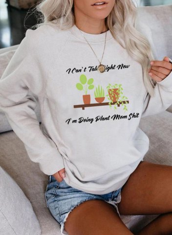 Women's Sweatshirts Fruits Plants Letter Print Long Sleeve Round Neck Sweatshirt