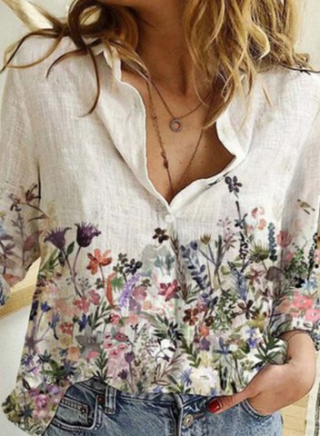 Women's Shirts Floral Long Sleeve Turn Down Collar Daily Shirt