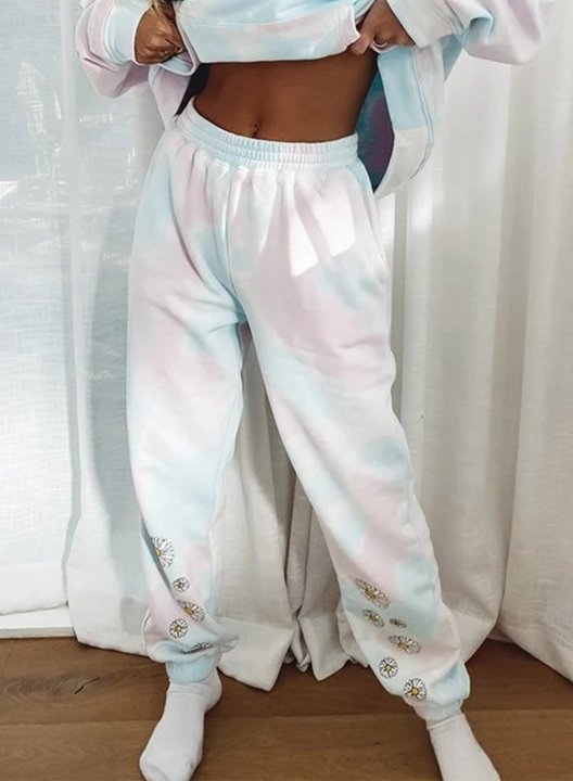 Women's Tie Dye Joggers Sunflower Print Daily Mid Waist Running Sweatpants