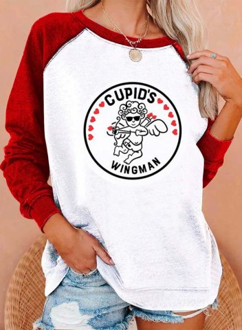 Cupid's Wingman Print Women's Sweatshirts Round Neck Color Block Daily Casual Sweatshirts