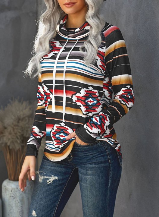 Vintage High Neck Long Sleeve Tribal Sweatshirt