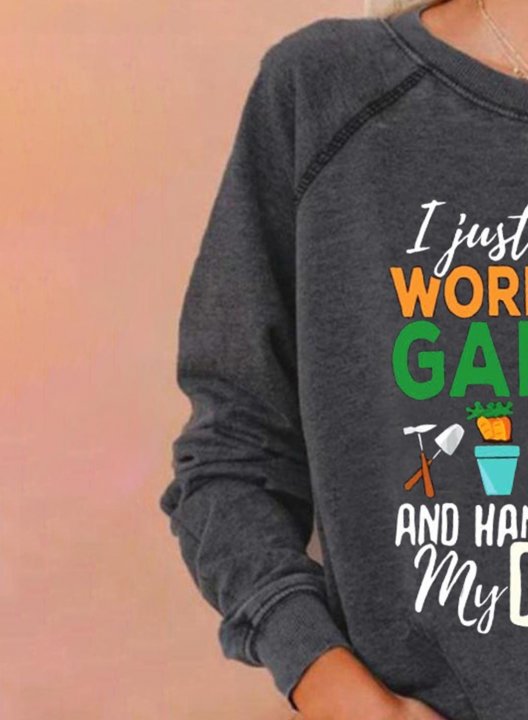 Women's I Just Want To Work In My Garden Sweatshirt Paw Print Solid Round Neck Long Sleeve Daily Pullover