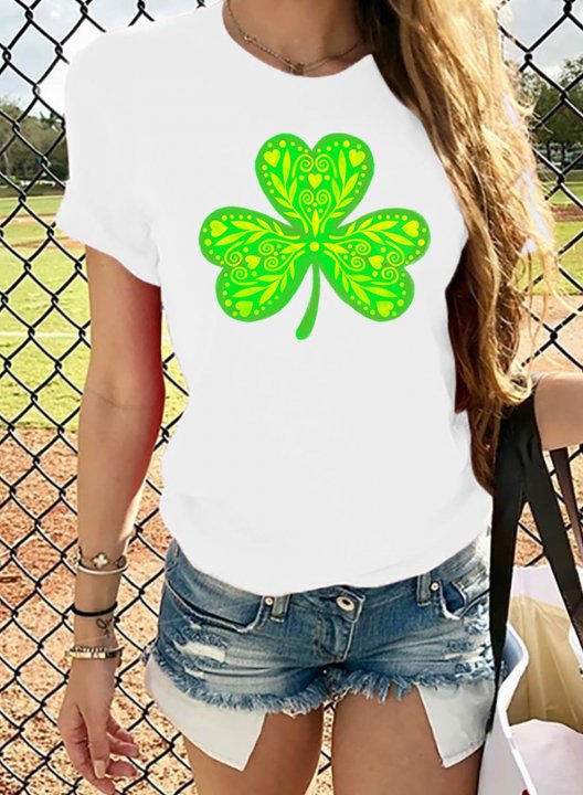 Women's St Patrick's Day T-shirts Shamrock Print Short Sleeve Round Neck Daily T-shirt