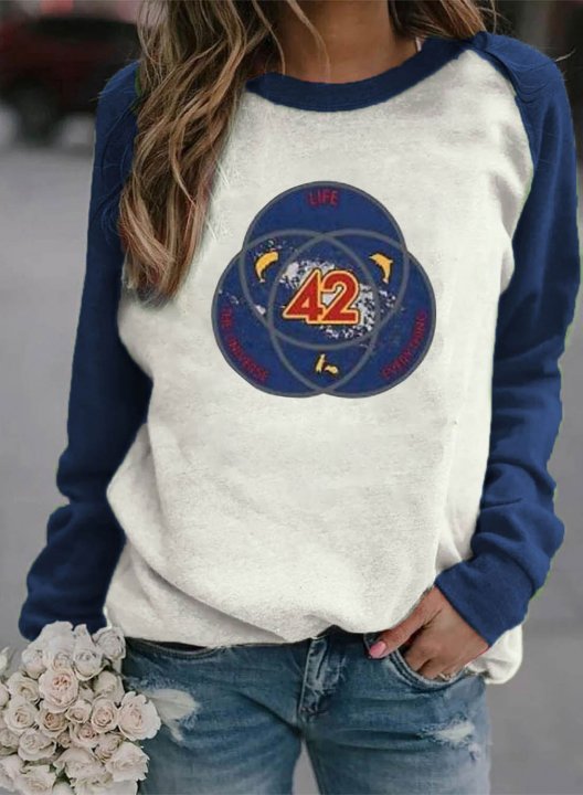 Women's 42 The Answer to Life Universe and Everything Sweatshirts Color Block Round Neck Long Sleeve Casual Daily Sweatshirts