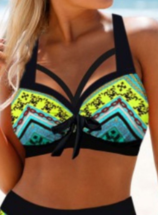 Women's Bikinis Knot Tribal High Waist Sleeveless Adjustable Wire-free Padded V Neck Vintage Beach Bikini