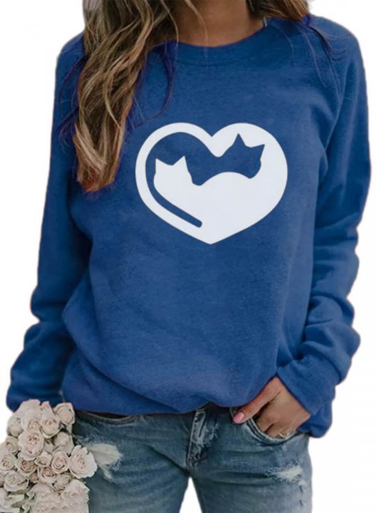 Women's Sweatshirts Heart-shaped Solid Long Sleeve Round Neck Casual Sweatshirt