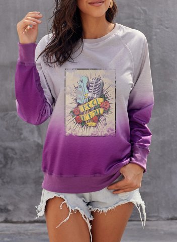 Women's Rock and Roll Sweatshirt Color Block Letter Abstract Round Neck Long Sleeve Casual Daily Pullovers