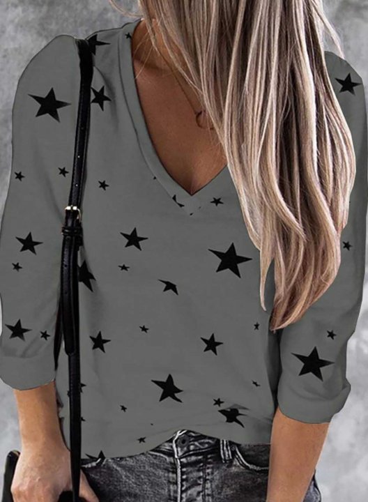 V Neck Star Casual Sweatshirt