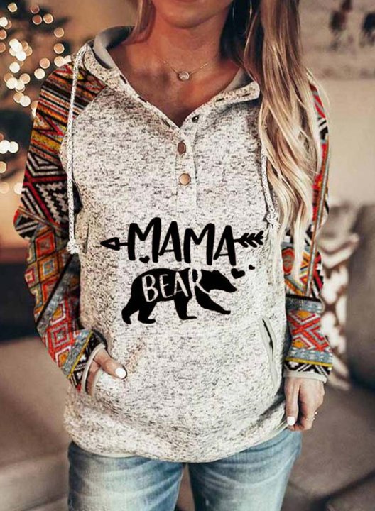 Mama Bear Color Block Pocketed Hoodie