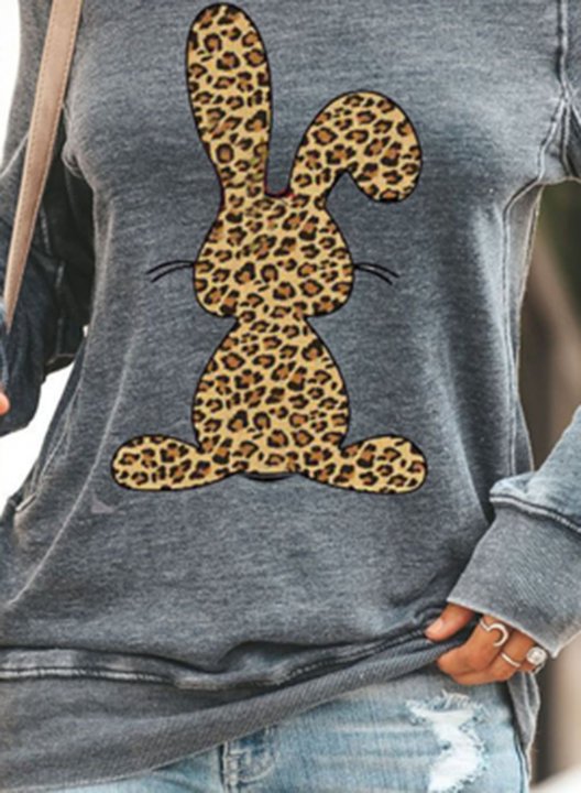 Women's T-shirts Leopard Animal Print Long Sleeve Round Neck Daily T-shirt