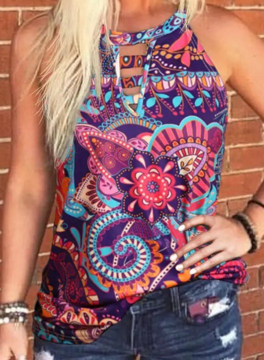 Women's Tank Tops Floral Tribal Cut-out Tank Tops