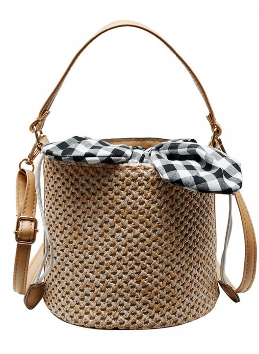 Women's Handbags Solid Plaid Woven Straw Beach Handbags