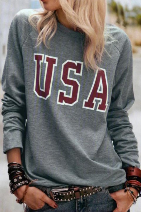 Letter Print Paneled Casual Crew Neck Long Sleeves Sweatshirt