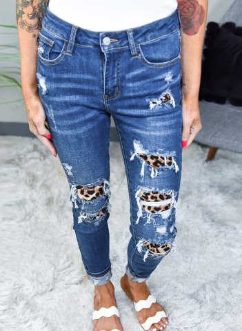 Dark And Light Blue Ripped Stitching Jeans