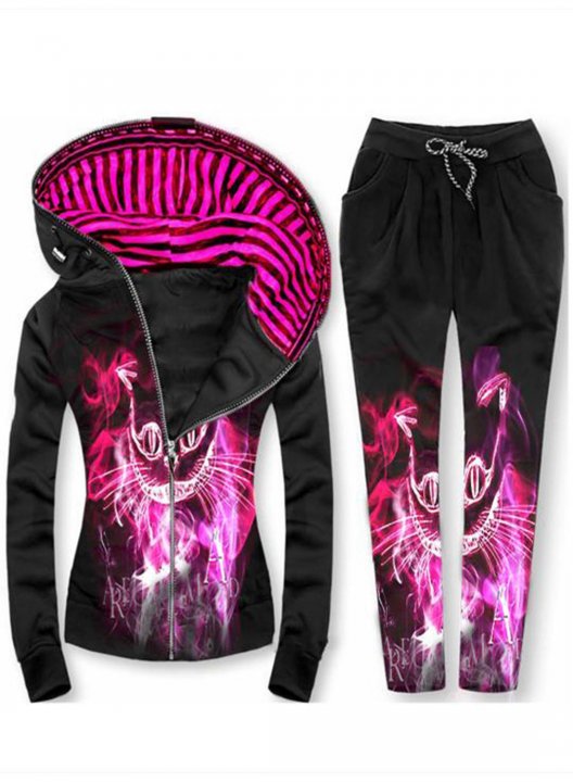 Women's Sport Sets Animal Print Long Sleeve Hooded Daily Full Length Slim Casual 2-Piece Sport Set