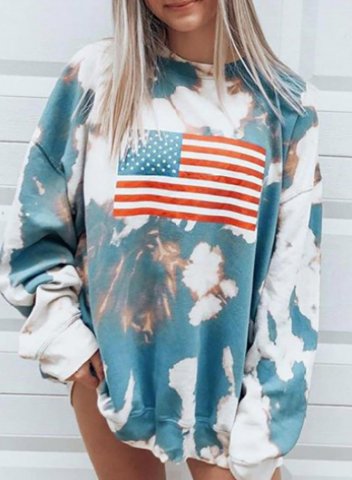 Women's Sweatshirts Tiedye American Flag Print Long Sleeve Round Neck Casual Sweatshirt