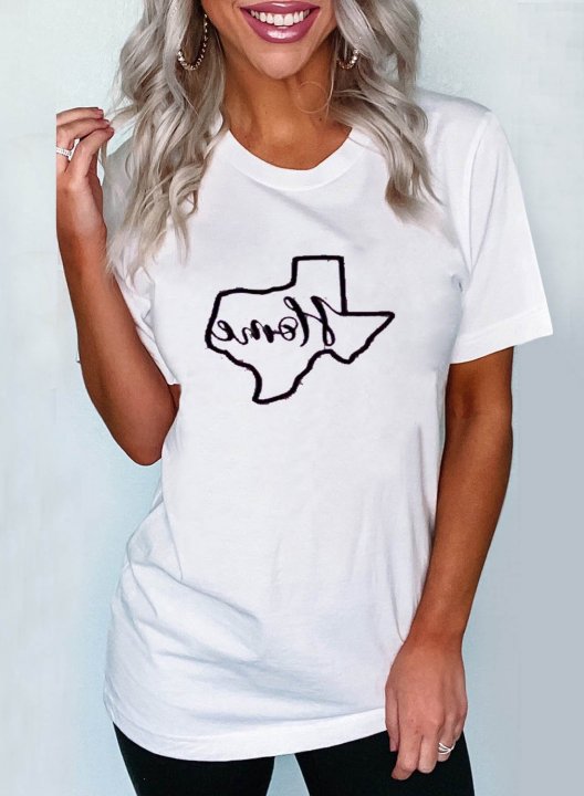 Women's T-shirts Letter Home Print Short Sleeve Round Neck Daily Texas independence day T-shirt