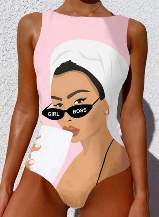 Women's One-Piece Swimsuits One-Piece Bathing Suits Portrait Round Neck One-Piece Swimsuit