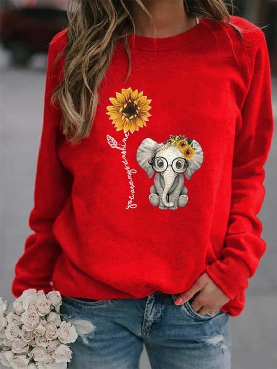 Elephant sunflower letter print sweatshirt