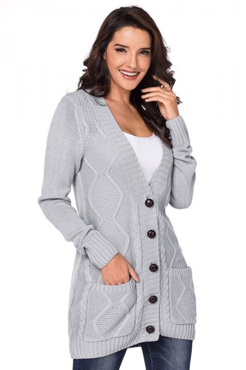 Women's Cardigans Front Pocket and Buttons Closure Cardigan