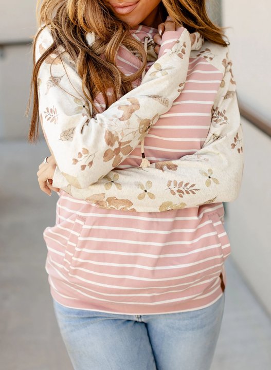 Orange Floral Print Casual Hoodie