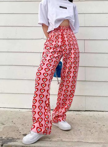 Women's Palazzo Pants Straight Color Block Heart-shaped High Waist Daily Full Length Casual Pants