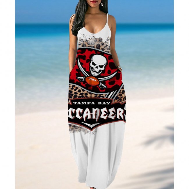 Tampa Bay Buccaneers Print Side Pocket Maxi Dress