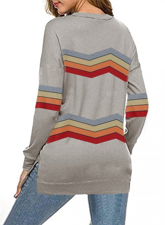 Striped Long Sleeve Round Neck Sweatshirt