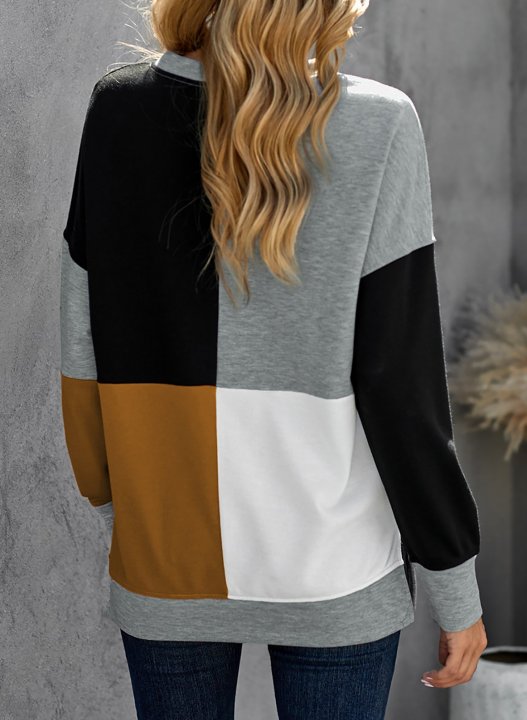 Color Block Round Neck Long Sleeves Sweatshirt