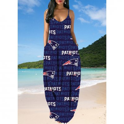 Small V-neck New England Patriot Sleeveless Sling Long Loose Dress