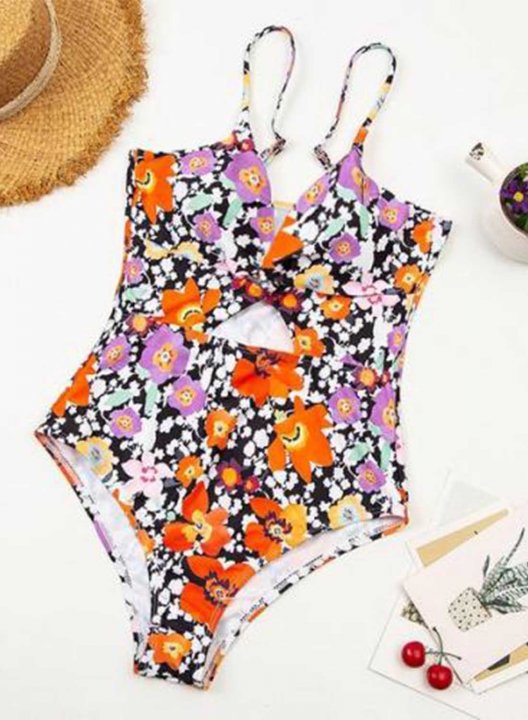 Women's One-Piece Swimsuits One-Piece Bathing Suits Floral Spaghetti Casual One-Piece Swimsuits One-Piece Bathing Suits